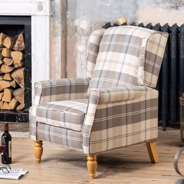 Artemis Home Stanfield Recliner Armchair in Beige and White Checked Fabric