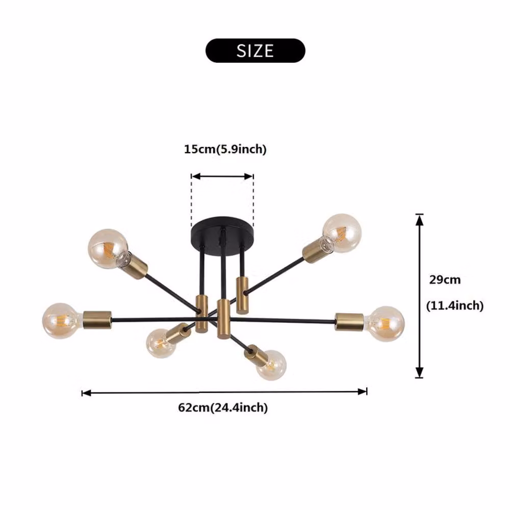 NIVOR Mid Century Industrial 6 Light Flush Mount Ceiling Chandelier in Gold/Brass and Black – 2
