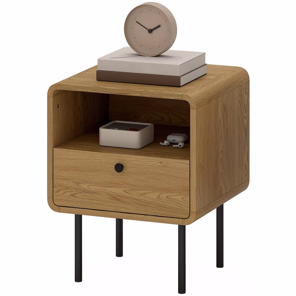 STILVORA Bedside Table with Drawer and Open Shelf in Light Oak – 2