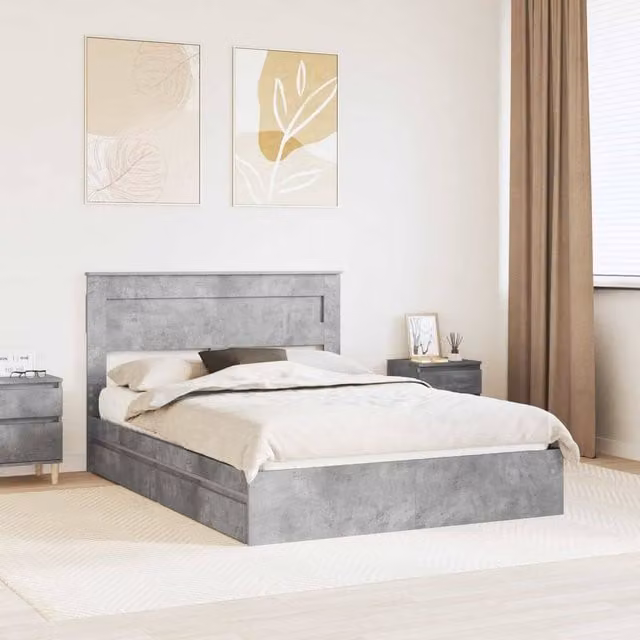 Berkfield Home Modern Storage Bed in Concrete Grey, Engineered Wood, 150 x 200 cm