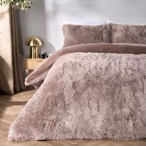 OHS Reversible Microfibre Fleece Duvet Cover and Pillowcase Set, Beige, W/D/H: 140 x 200 cm – 1