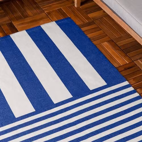Riva Home Deck Stripe Indoor/Outdoor Striped Washable Weather Resistant Rug, White/Blue, W/D/H: 120 x 170 cm – 4