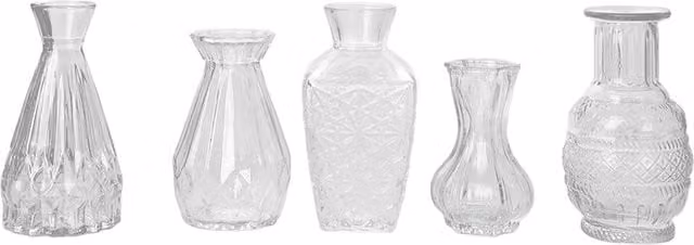 Livingandhome Set of 5 Small Geometric Glass Bud Vases in Transparent White