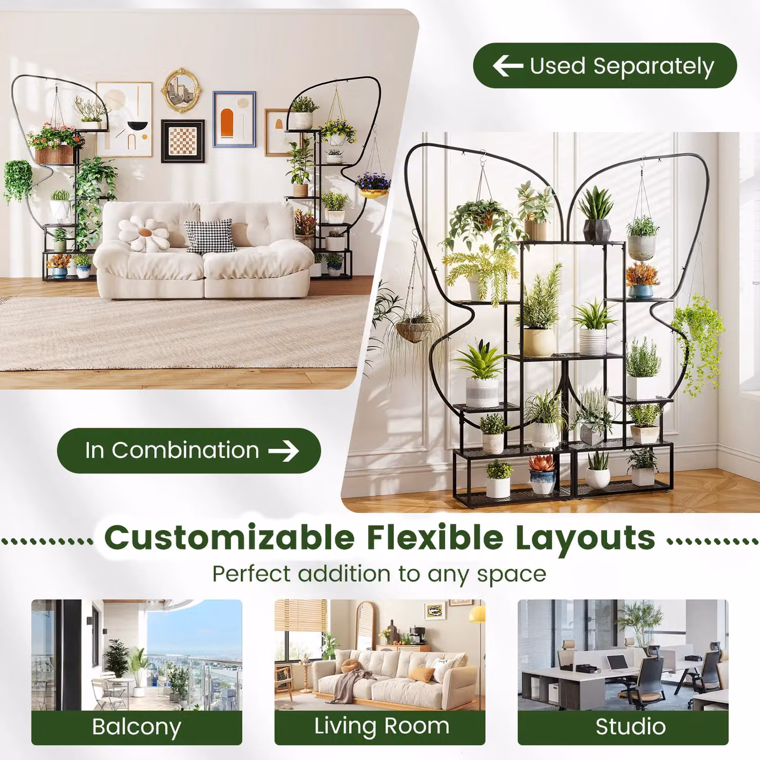 Gymax 6-Tier Butterfly-Shaped Metal Plant Stand in Black – 4