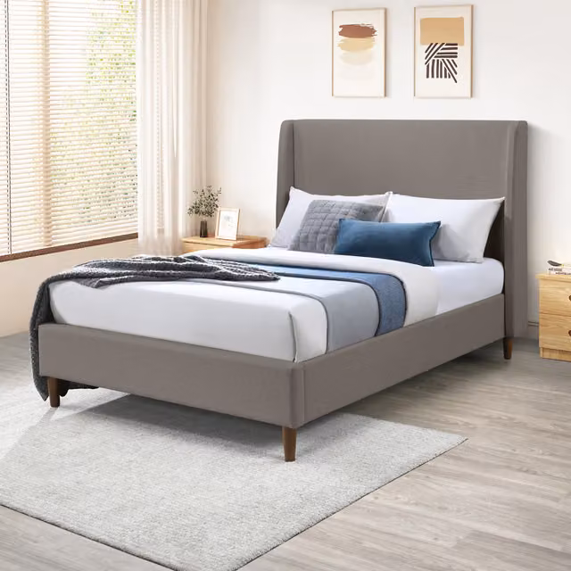FurnitureboxUK Hana Double Bed Frame in Taupe Upholstered Eco Recycled Fabric