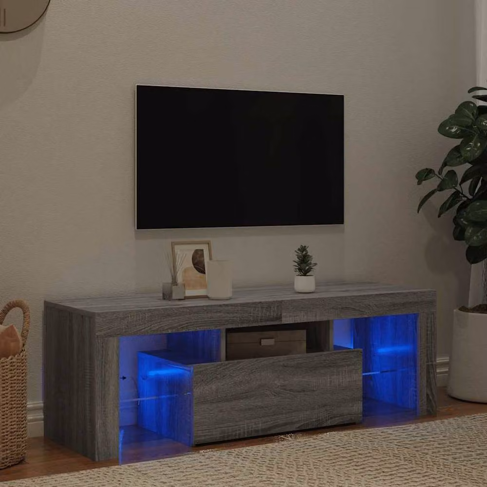 Berkfield Home Modern TV Cabinet with LED Lights in Grey Sonoma, W/D/H: 120 x 35 x 40 cm – 4