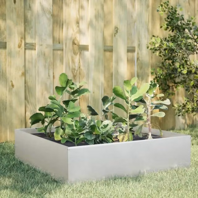 Berkfield Home Garden Stainless Steel Raised Bed in Silver, W/D/H: 100 x 100 x 25 cm – 1
