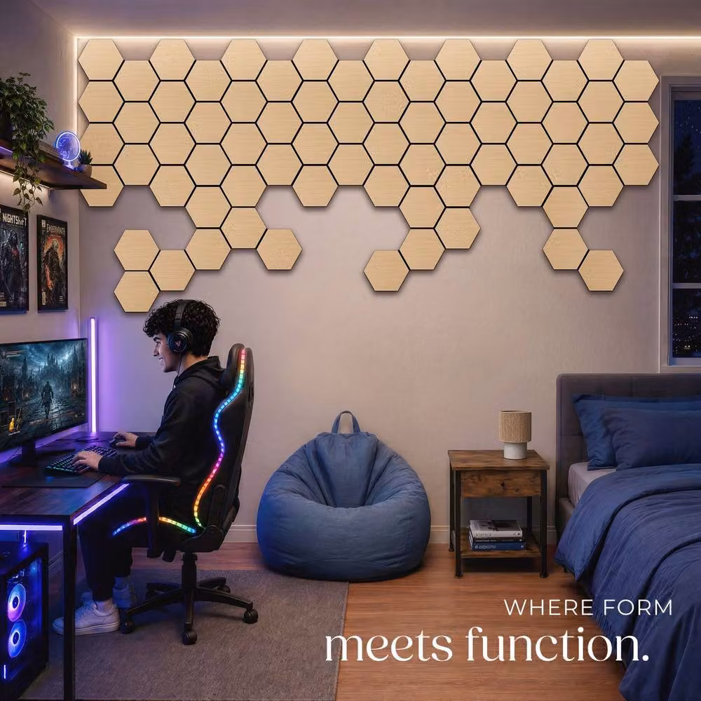 tectake Sound-Absorbing Felt Acoustic Panels in Light Oak Wood Look, Brown – 6
