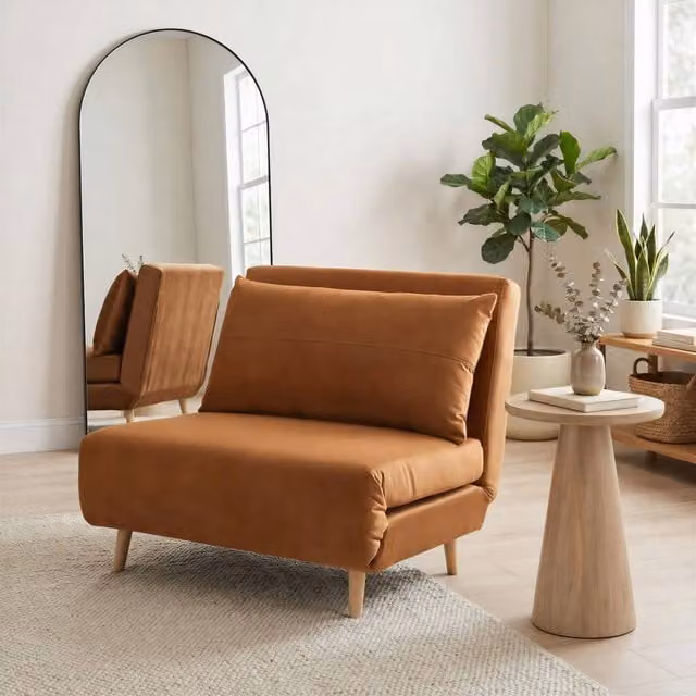 FurnitureboxUK Bobby Orange Velvet Single Folding Sofa Bed Chair