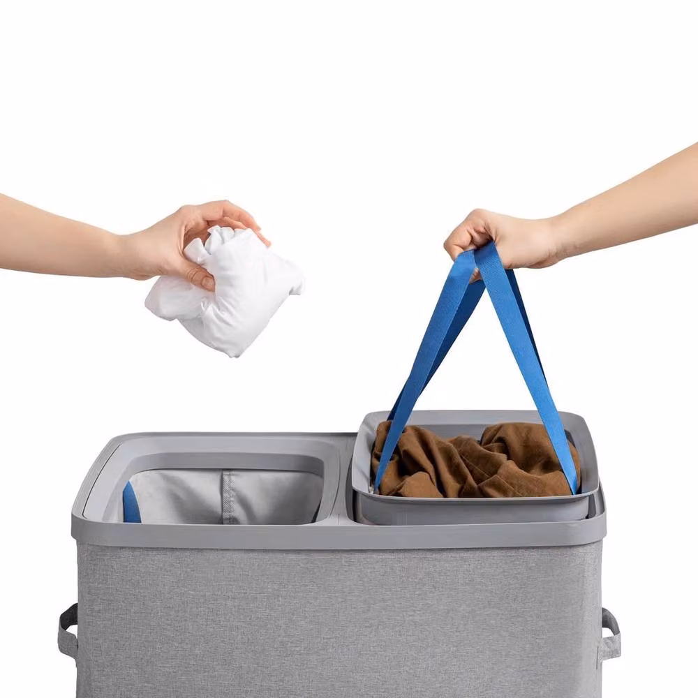 Nordara Grey Double Laundry Hamper with Lid, Handles and Removable Fabric Bags – 2