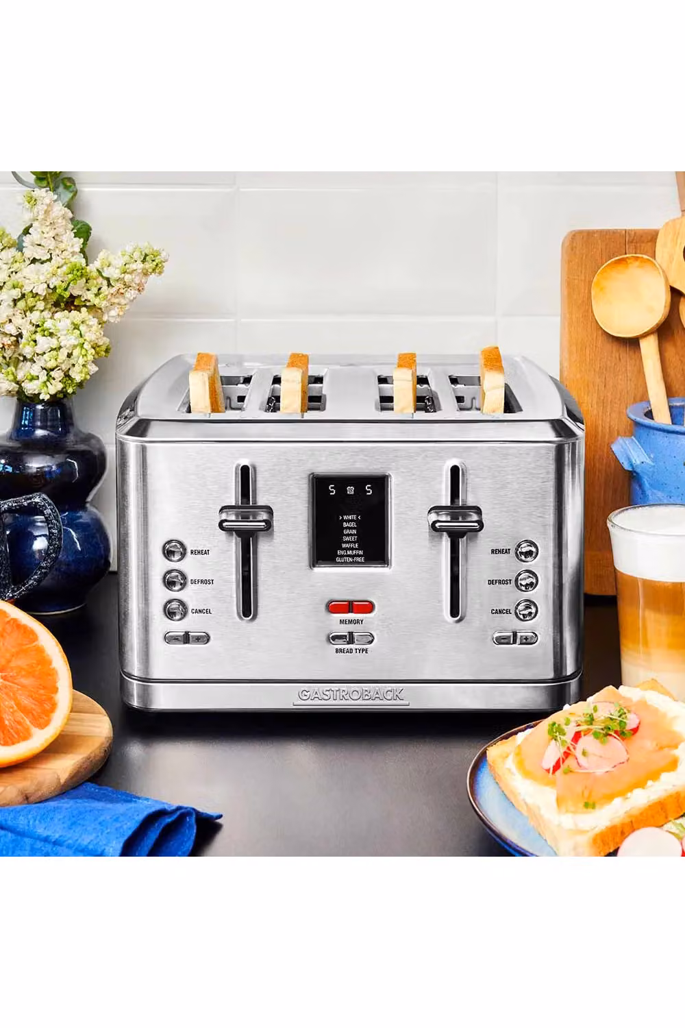 Gastroback Design Digital 4-Slice Stainless Steel Toaster in Silver with Digital Display and Cable Storage – 2