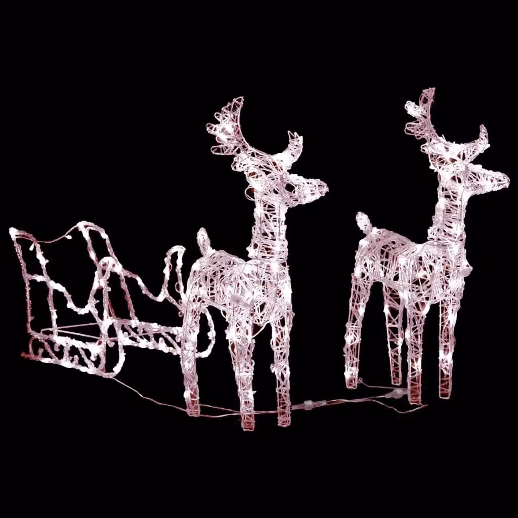 Berkfield Home Reindeers and Sleigh Christmas Decoration with 160 Multicolour LEDs, Height: 130 cm, White Acrylic – 2