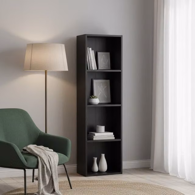DEENZ Luder 4-Shelf Wooden Cubic Bookcase and Display Unit, Black, H 106 x W 30.5 x D 24 cm