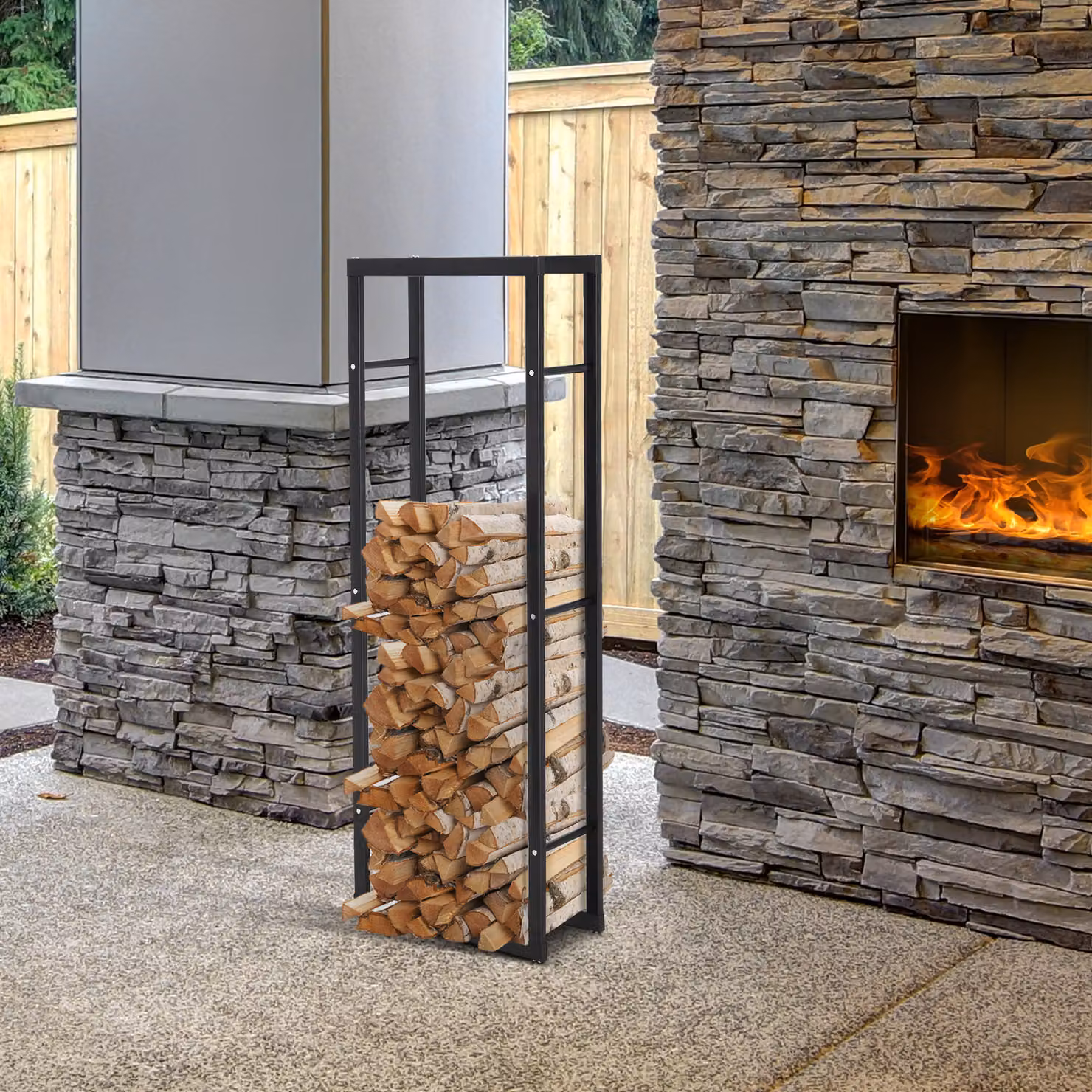 HOMCOM Double Tier Metal Firewood Log Holder Rack in Black, H 150 x W 40 x D 40 cm – 2