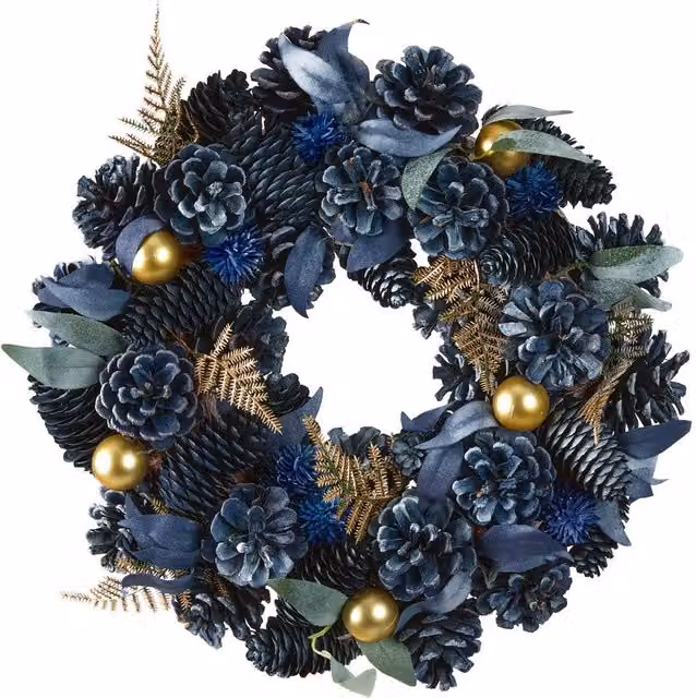 Dibor Moonlight Traditional Wreath in Blue for Christmas, Autumn, Winter or Spring, Diameter: 35 cm