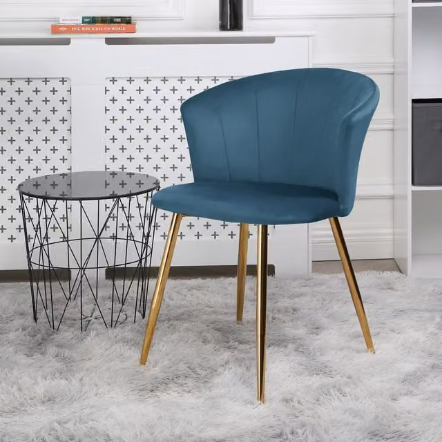 Home Garden Direct Mill Velvet Dining Chair Set of 2 in Petrol with Gold Legs