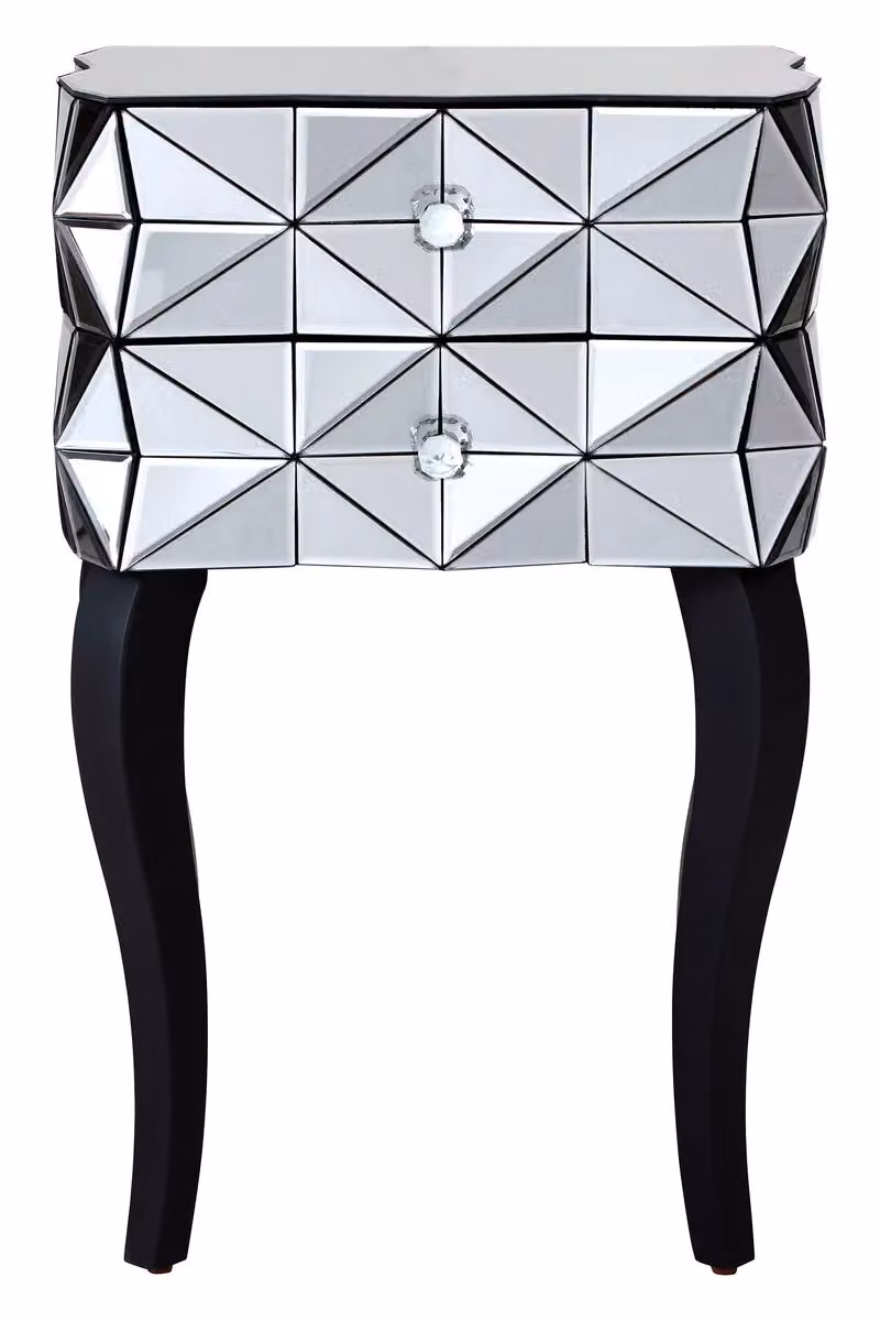 Orsina 2 Drawer Bedside Table in Silver with Cut Glass Handles and Mirror Top, W/D/H: 48 x 48 x 74 cm – 4