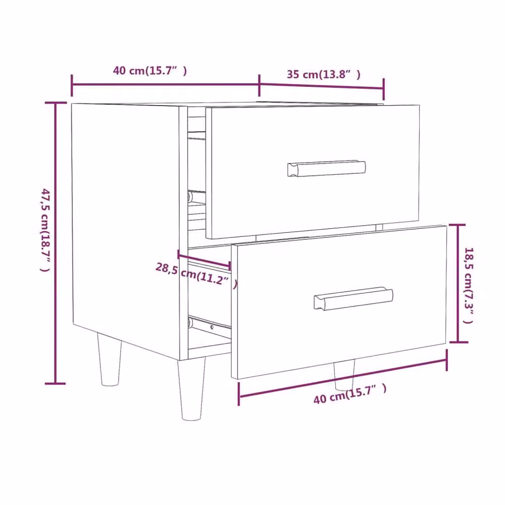 Berkfield Home Bed Cabinets, 2 Piece Set in Concrete Grey, W: 40 cm, D: 35 cm, H: 47.5 cm – 3