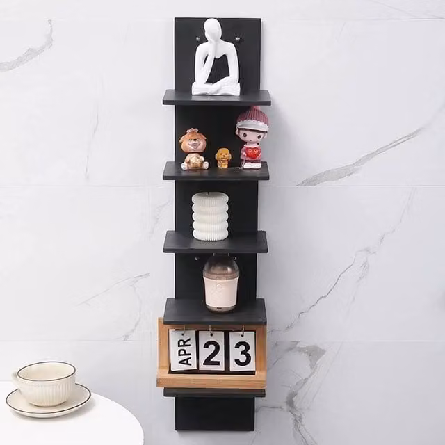 FLAVORA Black 5 Tier Floating Wall Mount Shelves with Back Panel