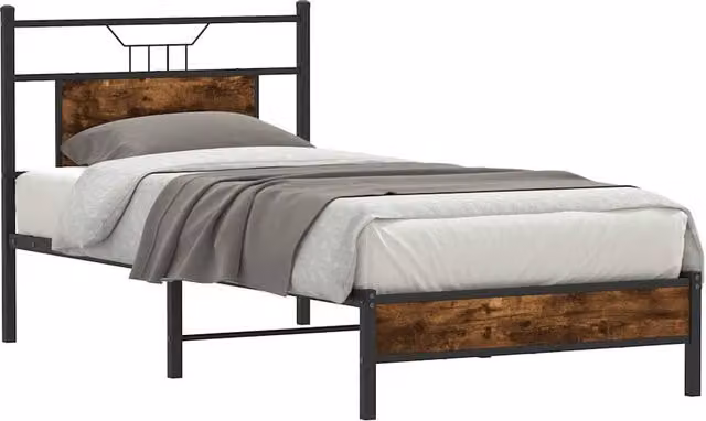 Berkfield Home Smoked Oak Decorative Bed Frame in Brown, W/D/H: 90 x 190 cm – 1