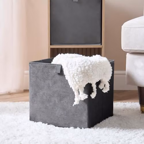 OHS Set of 2 Foldable Matte Velvet Cube Storage Boxes in Grey, W/D/H: 27.0 x 27.0 x 27.0 cm – 3
