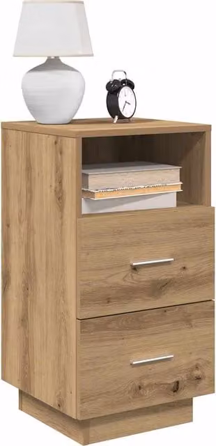 Berkfield Home Artisan Oak Bedside Cabinet with 2 Drawers in Brown, W/D/H: 36 x 36 x 68 cm – 1