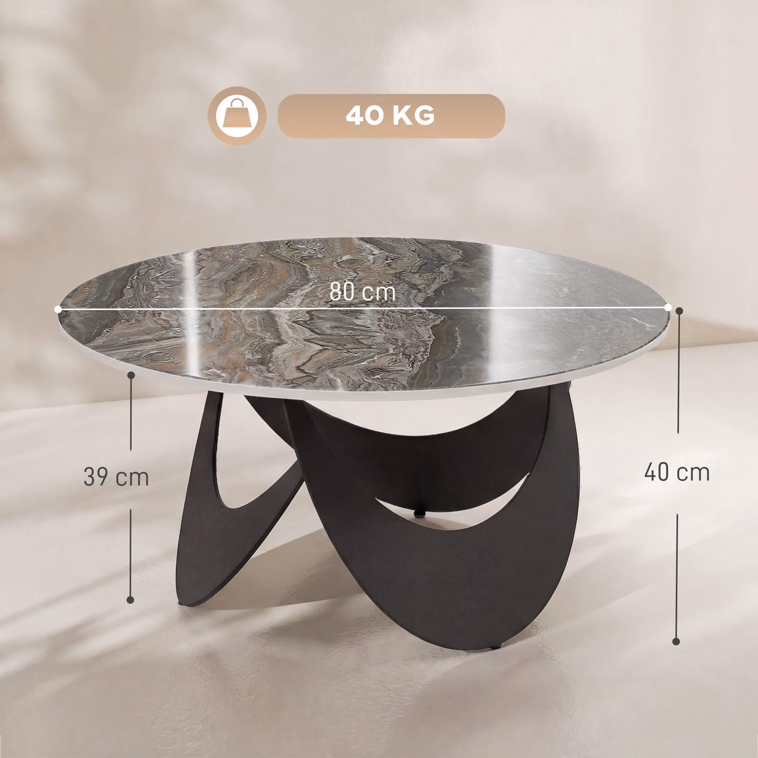 HOMCOM Modern Sintered Stone Coffee Table in Brown and Black, W/D/H: 80 x 80 x 40 cm – 3