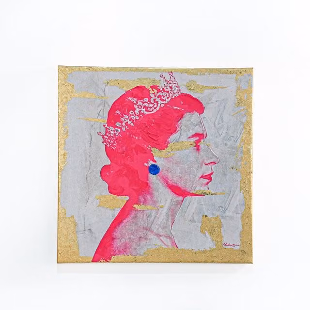 Modartzee Vibrant Queen Gold Foiled Abstract Canvas Illustration in Pink