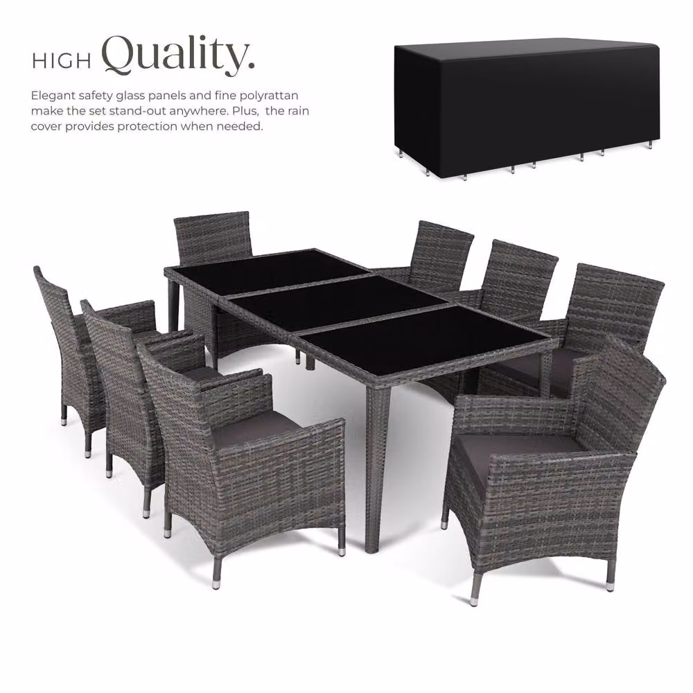 tectake Menorca Garden Table and Chairs Set in Grey and Black – 3