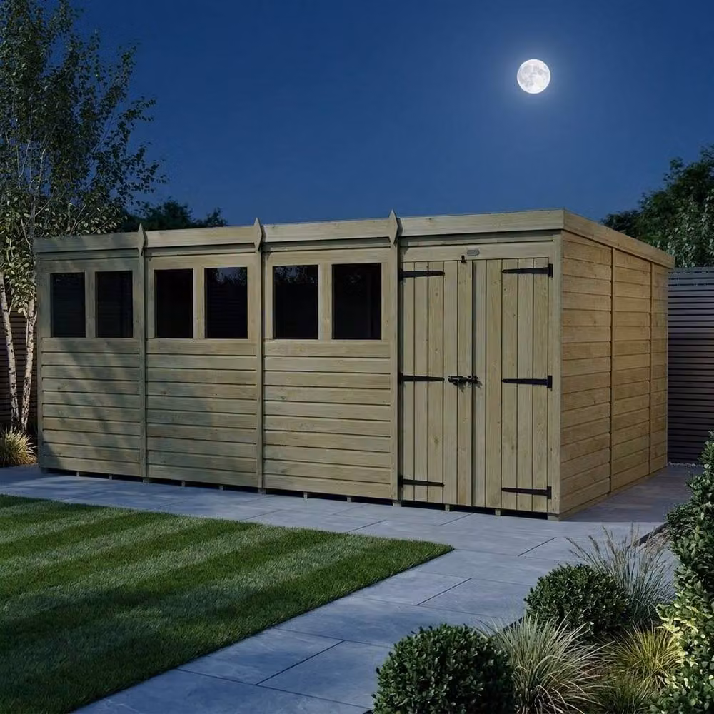 Buttercup Farm Brown Timber Pent Garden Shed with Double Doors and Windows – 3