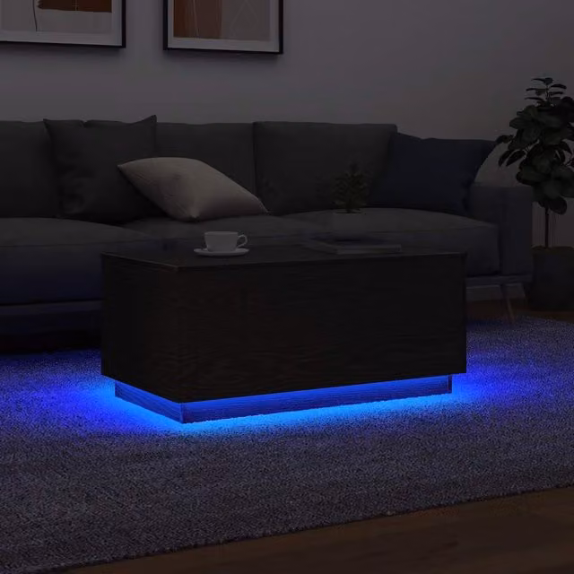 Berkfield Home Modern Black Oak Coffee Table with LED Lights W/D/H: 90 x 50 x 40 cm