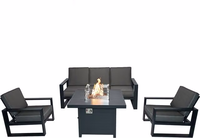 Furniture One Grey Aluminium Garden Sofa and Cube Fire Pit Table Set