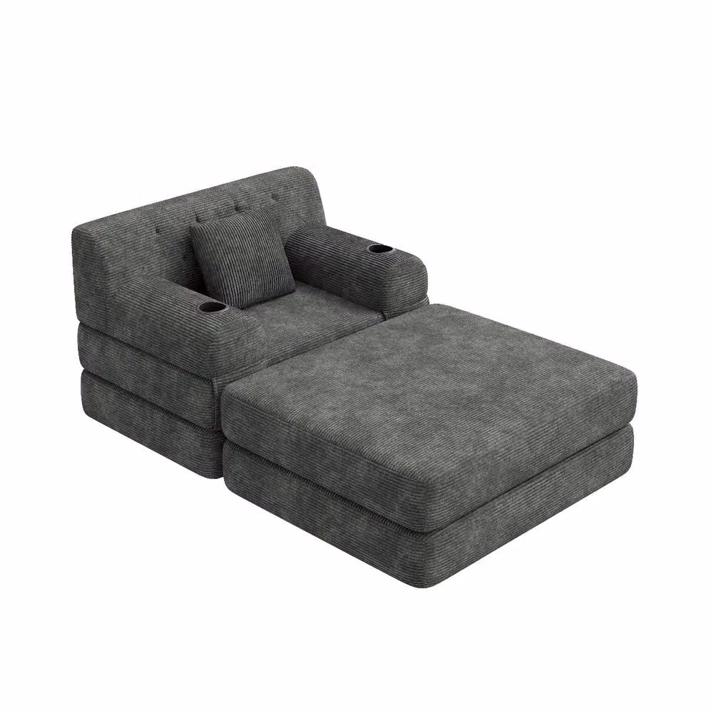 Rolipo Dark Grey Corduroy 1-Seater Sleeper Chair and Sofa Bed with Cup Holders – 5