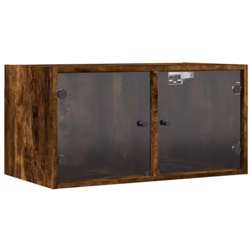 vidaXL Wall Cabinet with Glass Doors in Smoked Oak, W/D/H: 68.5 x 35 x 37 cm – 1