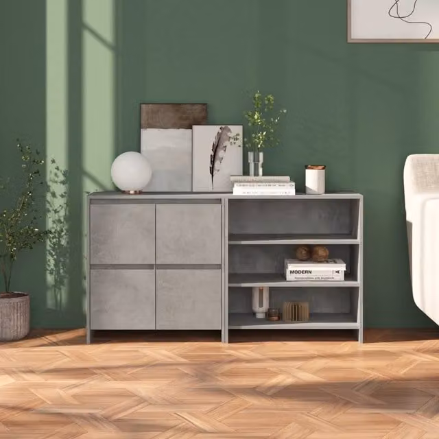 Berkfield Home 2 Piece Modern Sideboard in Concrete Grey Engineered Wood