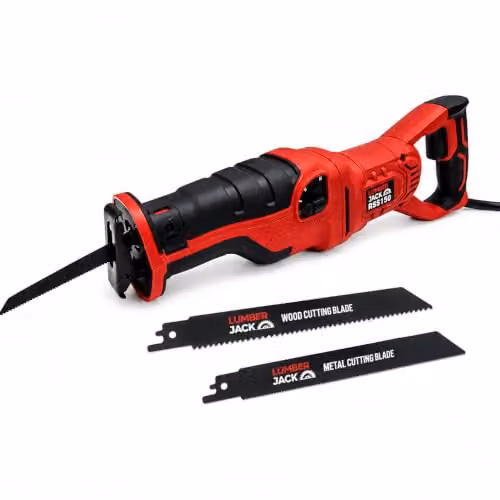 Lumberjack 1200W Corded Reciprocating Saw with Variable Speed and Soft Grip Handle for Wood, Metal and Plastic in Red