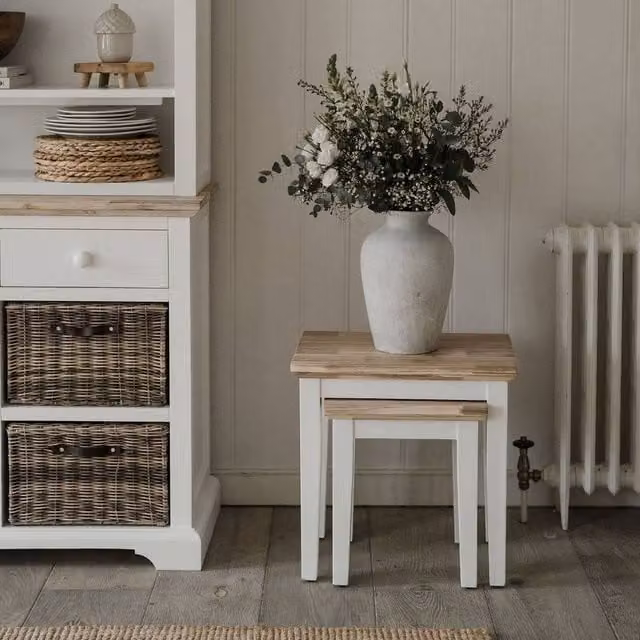 Statement Furniture Florence Nest of 2 Acacia Wood Side Tables in White – 1