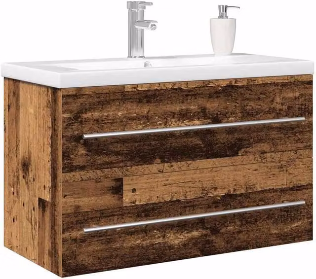 Berkfield Home Beautiful Bathroom Sink Cabinet with Built-in Basin in Brown Old Wood Engi
