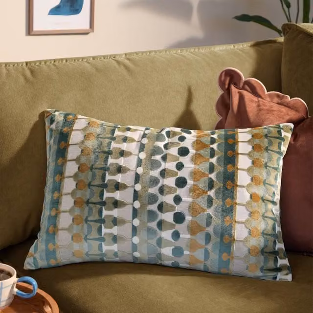 furn Metro Abstract Green Velvet Rectangular Cushion, W/D/H: 60 x 40 x 40 cm