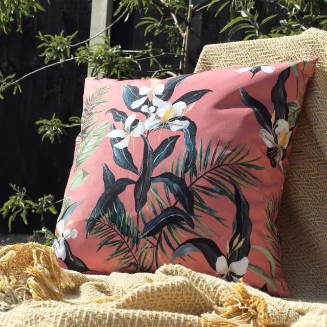 Terrys Pink Floral Square Outdoor Filled Cushion W/D/H: 43 x 43 x 43 cm – 1