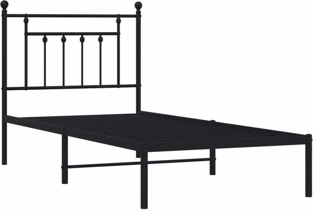 Berkfield Home Metal Bed Frame with Headboard in Black, W/L: 80 x 200 cm
