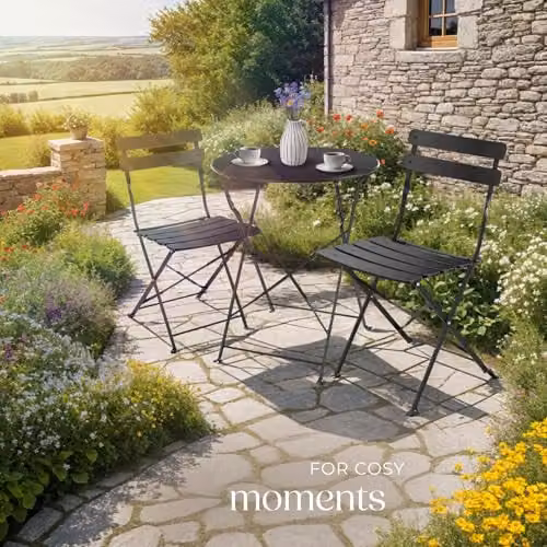 tectake Bistro Set with 1 Garden Table and 2 Chairs in Black Metal – 7