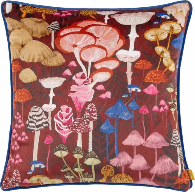 Make it a Home Amanita Velvet Piped Square Cushion in Burgundy with Feather Filling