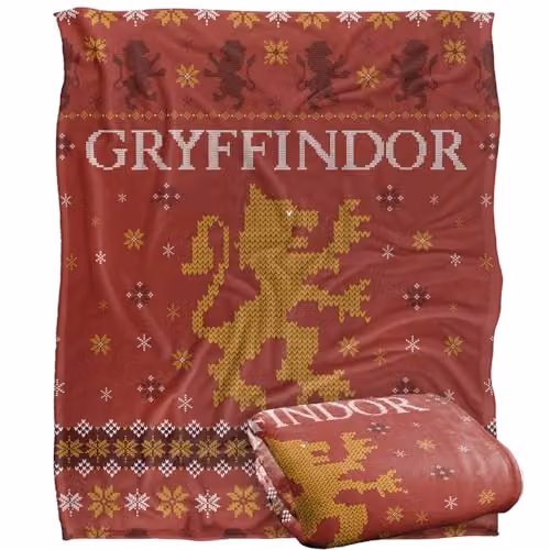 LOGOVISION Harry Potter Gryffindor Ugly Christmas Sweater Throw Blanket, Multicolour and White, W: 152 cm, D: 127 cm