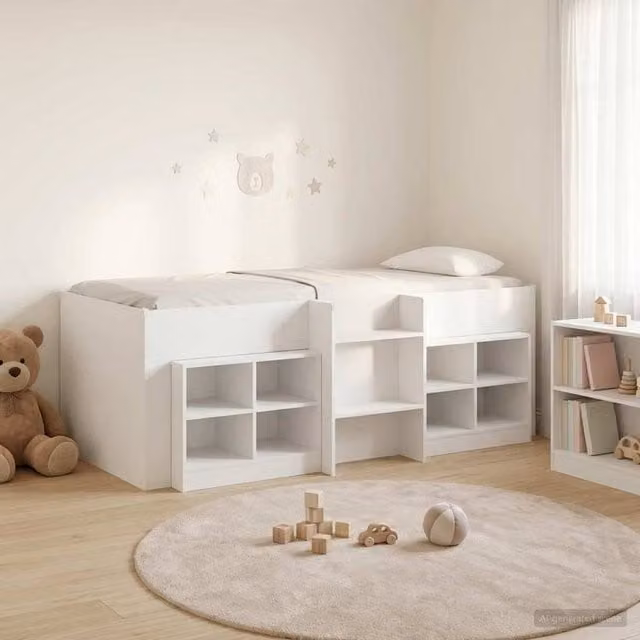 Berkfield Home Loft Bed Frame with Cabinet in White Engineered Wood – 1