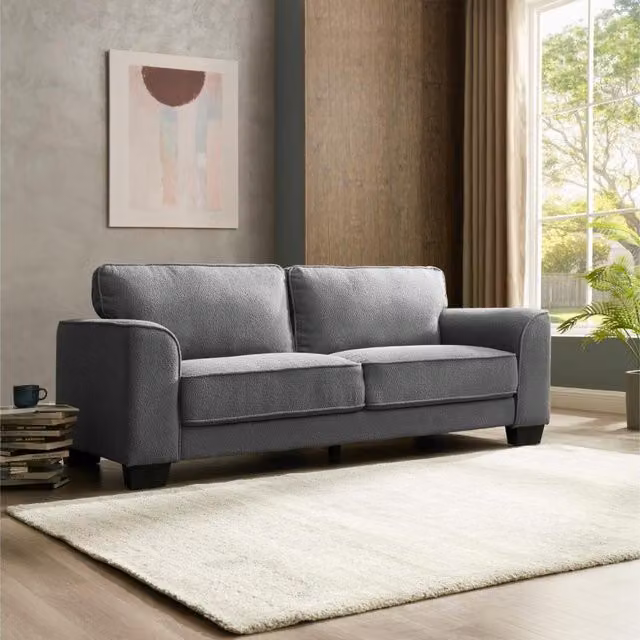 Galen 3-Seater Sofa in Dark Grey Boucle with Sleeping Function and Scatter Cushions