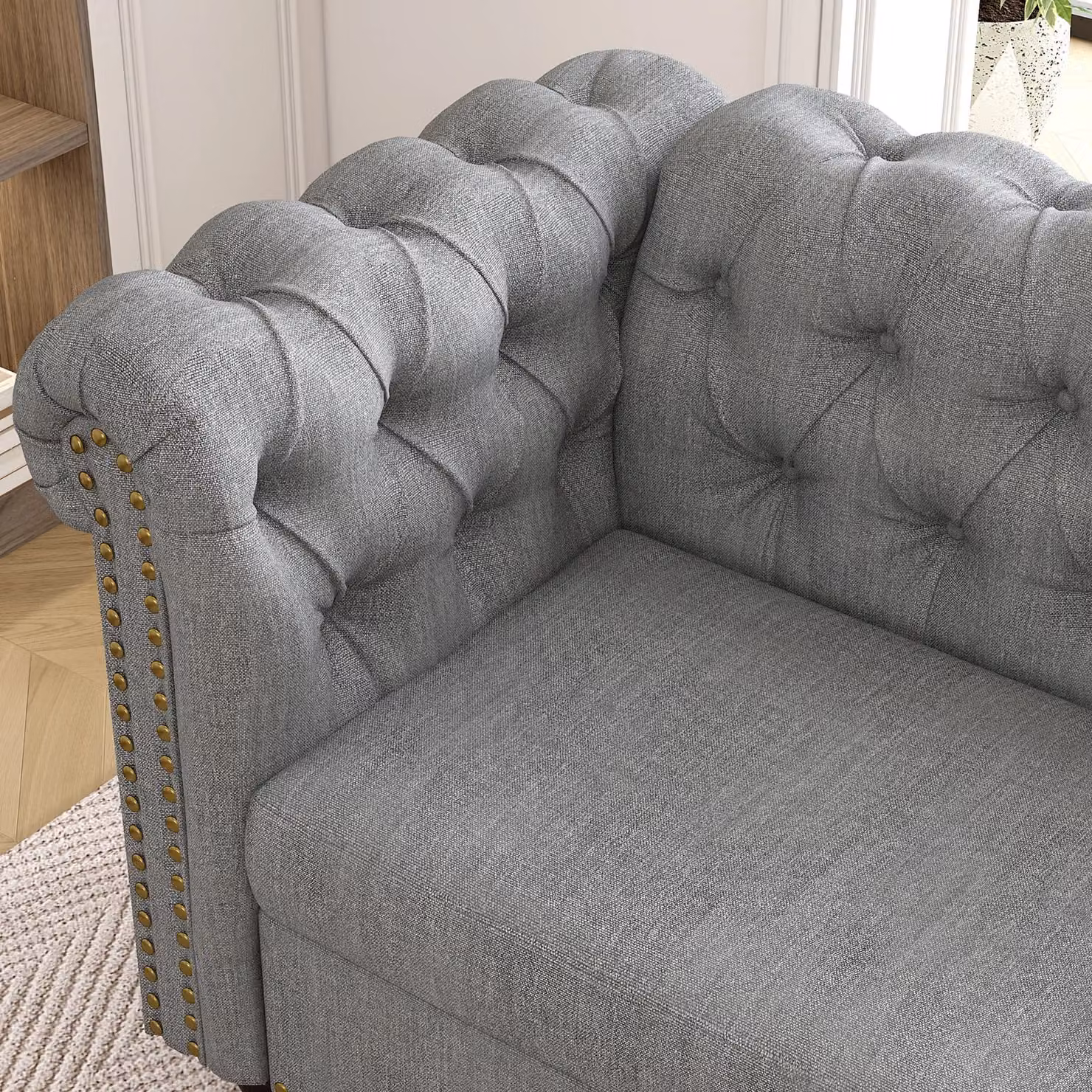 MCC Direct Victoria Chesterfield Fabric Button Back Sofa in Grey – 2