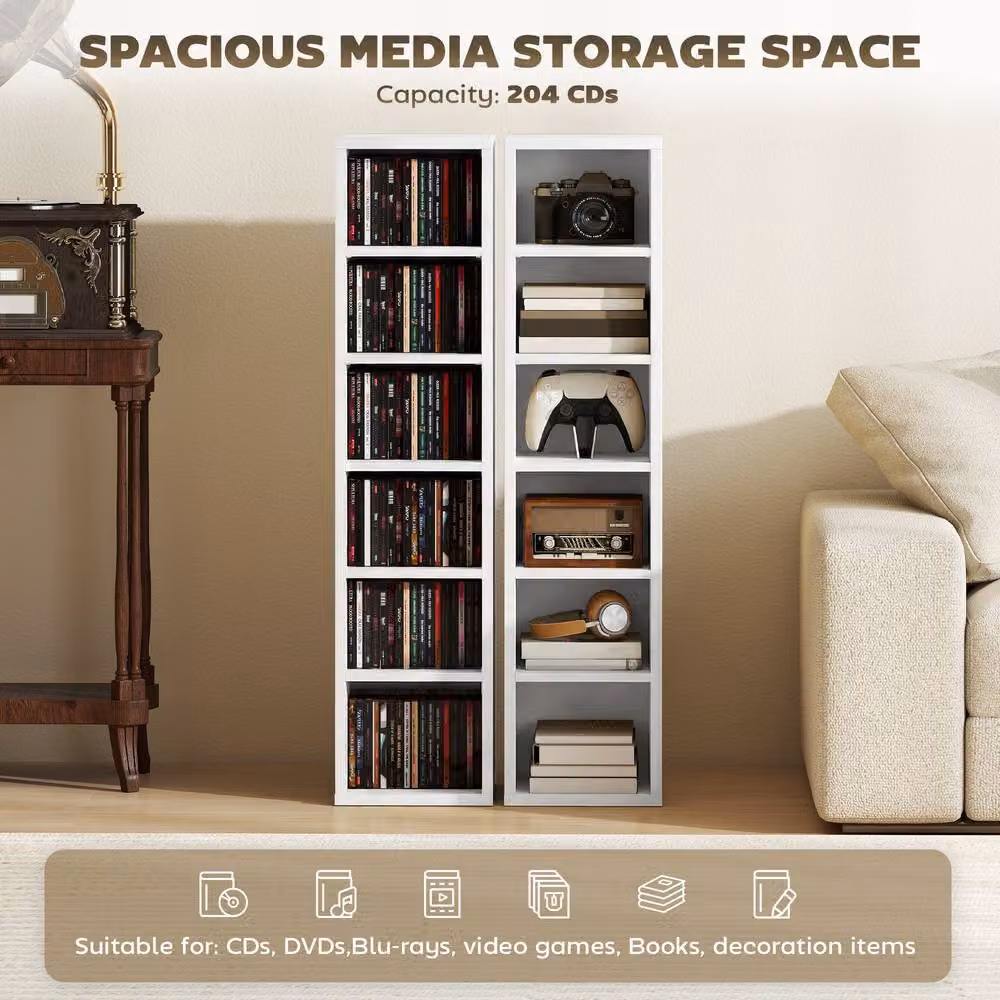 HOMCOM Set of 2 White Wall Mounted CD and DVD Storage Units with Adjustable Shelves – 3