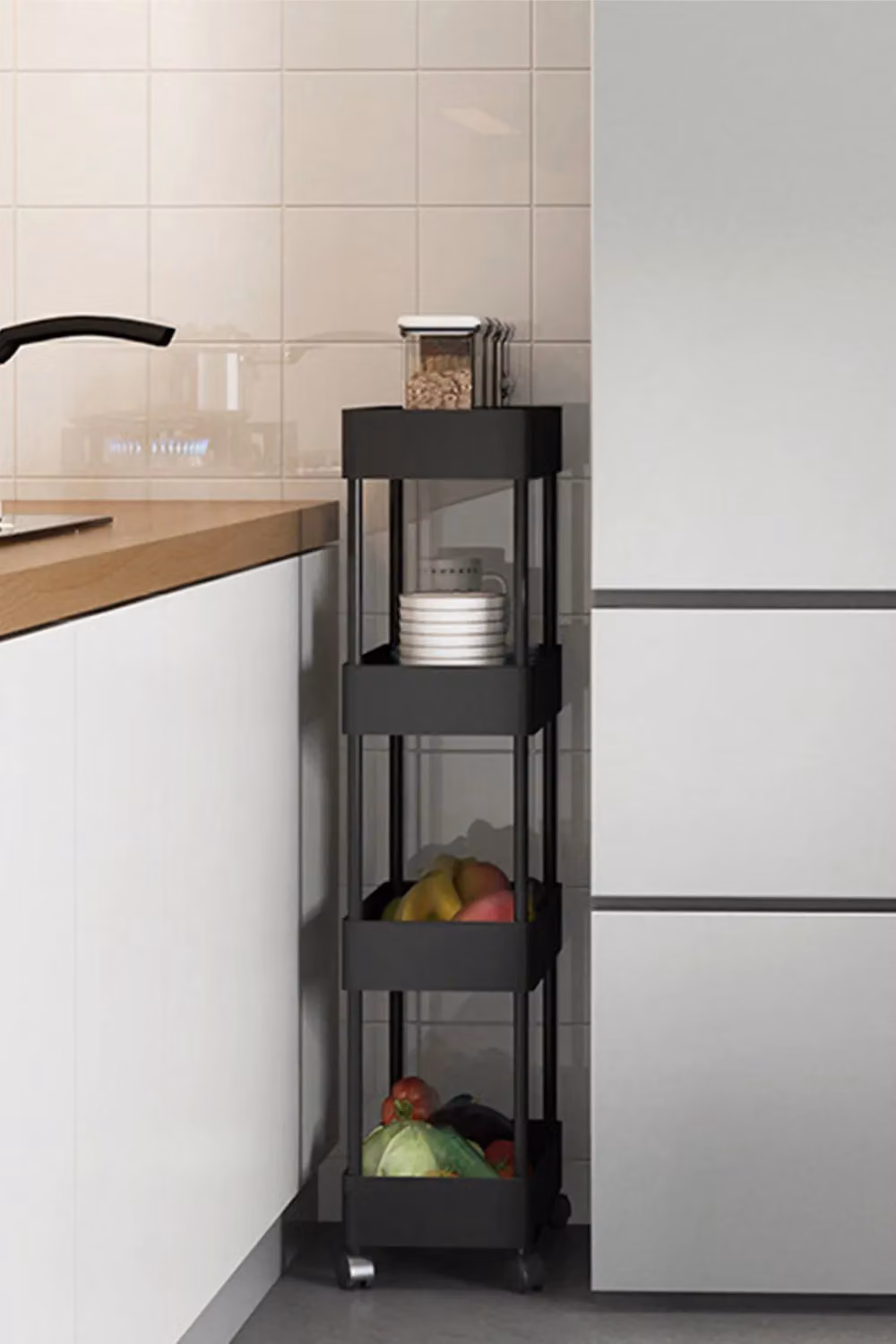 Living and Home 4-Tier Rolling Kitchen Storage Trolley Organiser in Black – 2