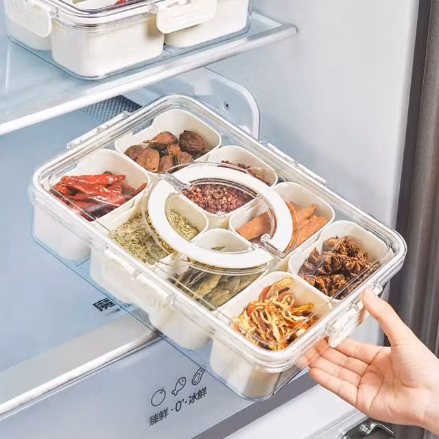 Lifeideas Plastic Fridge Storage Container with Removable Compartments, White, Width: 23.5 cm